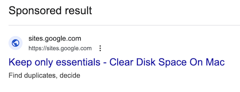 Google ad for disk space