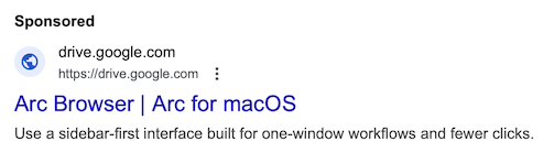 Google ad for Arc Browser
