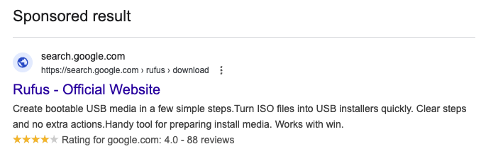 Google ad for Rufus