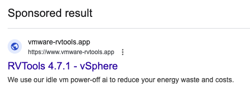 Google ad for RVTools